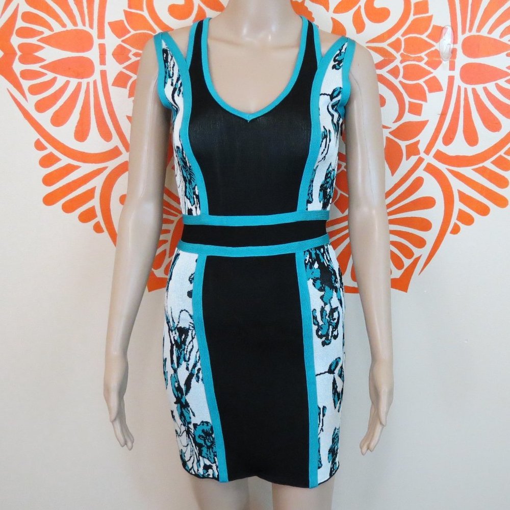 Bebe Blue & Black Body Con Mini Dress S/P - Picture 1 of 3